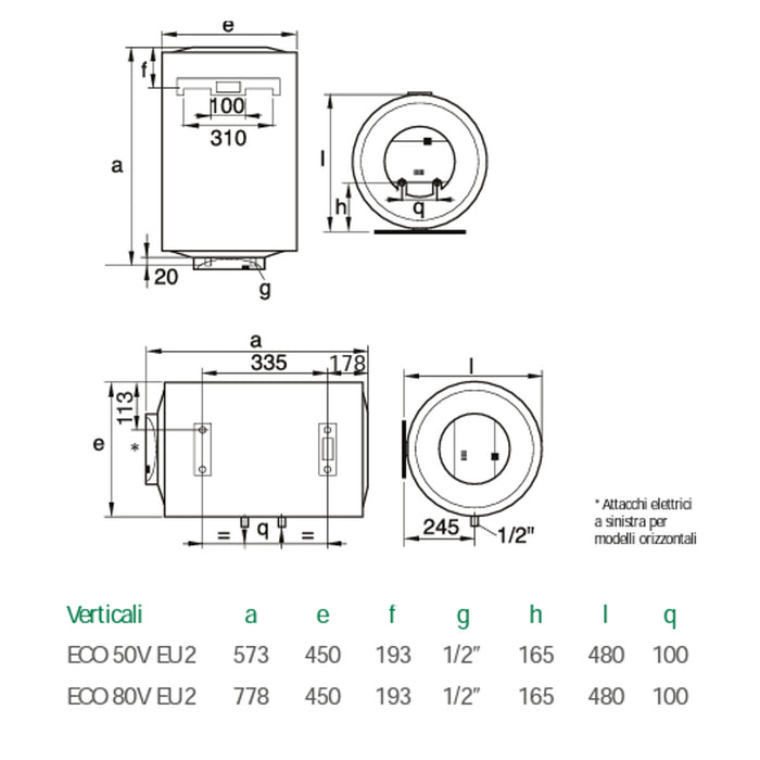 SCALDABAGNO ELETTRICO ECOFIX 80LT VERTICALE 1200W 2A