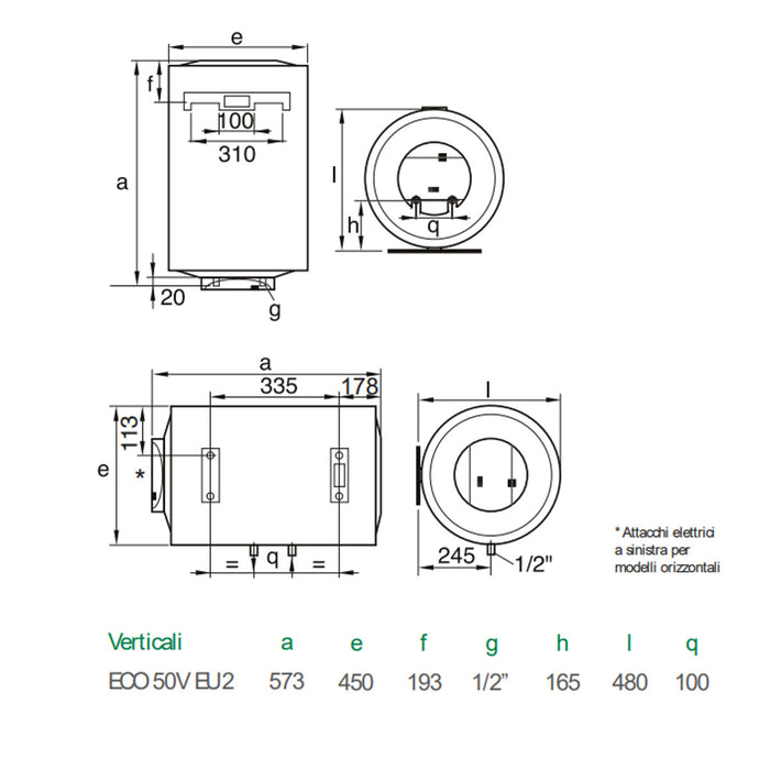 SCALDABAGNO ELETTRICO ECOFIX 50LT VERTICALE 1200W 2A