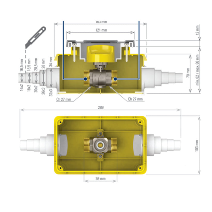 RUBINETTO GAS INCASSO FIV MULTISTRATO PRESSARE 20