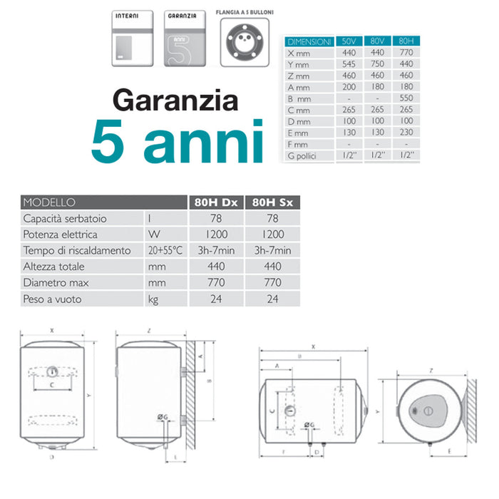 SCALDABAGNO ISEA SWING PLUS ORIZZONTALE DX 80 LT 5ANNI