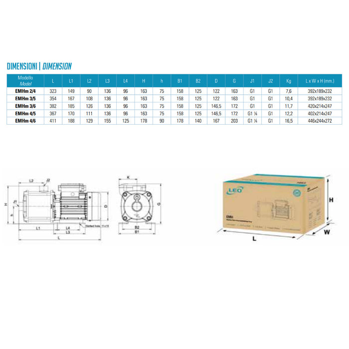 ELETTROPOMPA CENTRIFUGA MULTISTADIO INOX EMHM3-5 HP 0,75