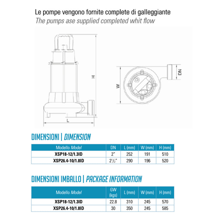 POMPA DRENAGGIO C/TRITURATORE XSPm18-12/1.3ID V380