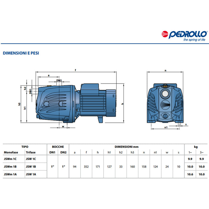 ELETTROPOMPA PEDROLLO AUTODESCANTE HP 0,75 JSWM1AX