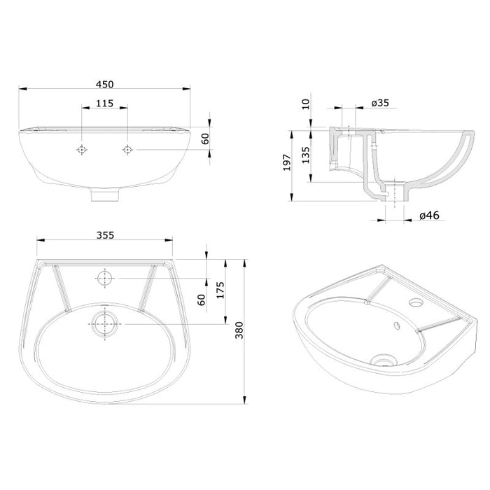 MONDEGO LAVABO 45X37cm