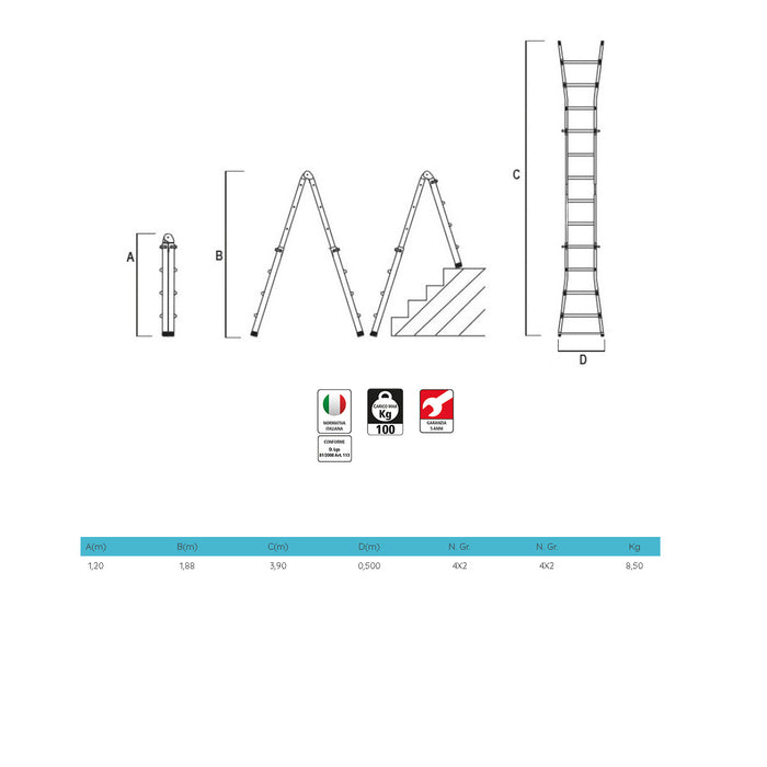 SCALA ERCOLINA NEW RED ALLUMINIO 4+4