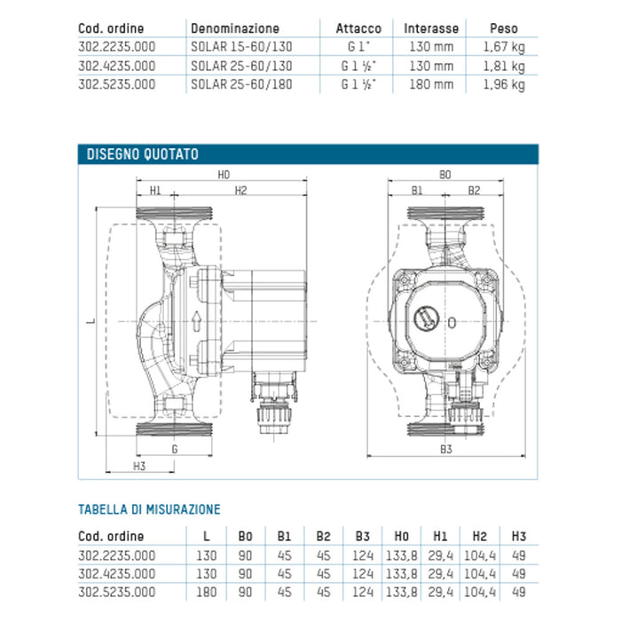 CIRCOLATORE TACOFLOW2 ES2 SOLAR 25-60/130