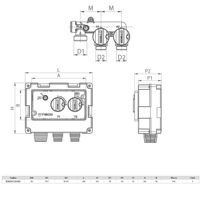 COLLETTORE GAS MULTI-INTERCETTAZIONE 2VIE K2.2 1"x 3/4"