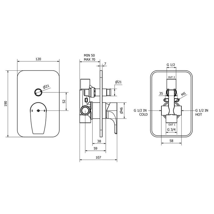 MISCELATORE INCASSO DOCCIA DEVIATORE BING CROMO