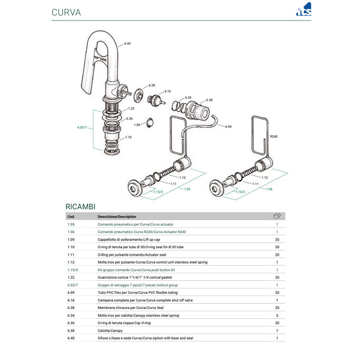 ITS CURVA SIFONE CON PULSANTE 6.01/SUP